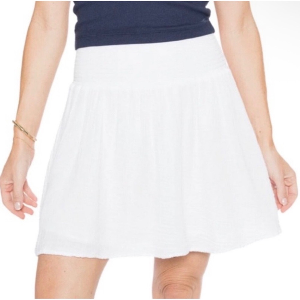 Michael Stars Havana Cotton Gauze Smocked Mini Skirt White XL
